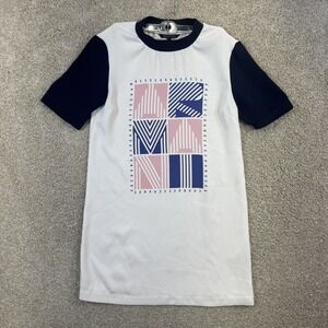 Armani Exchange T-Shirt Dress Women 6 White Navy Pink Graphic Logo Colorblock